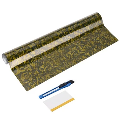 1Set 16" x 5ft PET Carbon Fiber Vinyl Wrap with Scraper, Gold