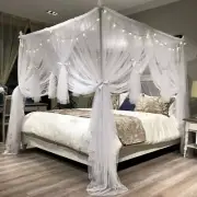Solid White Royal Glam 4 Post Bed Canopy Netting Curtains Sheer Panel ANY SIZE