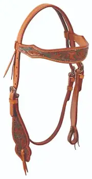 Buffalo Leather Western Browband Headstall Tooled with Painted Turquoise Accents