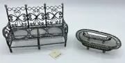 Vtg German Marklin Style Brass Dollhouse Sofa & Basket Ottoman Antique RARE New