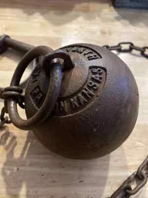 Antique Leavenworth Ball Chain Kansas Cast iron Prison Ball Shackles Cuffs W key