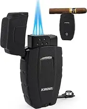 All in one Cigar Lighter with Cigar Punch and Cigar Holder (Frosted Black) (Without Gas)