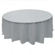 2 Plastic Round Tablecloths 84" Diameter Table Cover - Silver