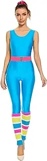 MIAIULIA Women's Retro 80s Workout Costume Set: Neon Leotard, Leggings, Headband, Wristbands, Leg Warmers & Cassette Earrings - One Size, Multicolour, Animal Print