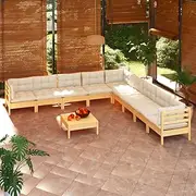 10 Piece Garden Lounge Set with Cream Cushions Solid Pinewood Patio Bar Sets