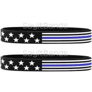 2 US Flag Stars & Stripes Wristbands Featuring Thin BLUE Line Two USA Bracelets