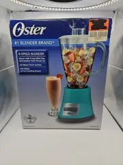 Oster Teal Blue 8 Speed Blender 6 Cup Plastic Jar 450 Watt Blade Ice Crush
