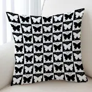 Black and White Checkered Butterflies Cushion Cover