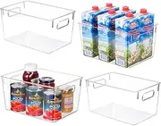 Clear Plastic Storage Bins, 4 Pack Perfect Pantry Organizers and Storage Containers Refrigerator Organizer Bins with Handles Kitchen Cabinet Freezer Closet Bathroom Storage Organization