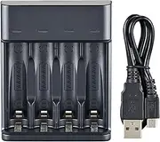 4-Slot Battery Charger for AA/AAA Ni-MH Batteries Fast Charging USB Plug and Play Rechargeable Battery Charging Dock Black