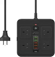 Surge Protector Australian Standard Power Board 2M 4 AC Outlets/5 USB Ports/1 Type C Overload Protection Power Strip Power Board 10A 2500W Travel Surge Protector Black