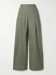 [Brunello Cucinelli] Brunello Cucinelli - Pleated Cotton-blend Shell Wide-leg Pants - Army green - IT50 IT 50 Green