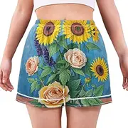 [RPLIFE] Sunflower Bouquet Blue Womens Pjs Shorts, Cute Soft Lounge Shorts Women, Ladies Summer Pajamas