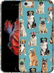 for iPhone 6 Plus / 6S Plus, iPhone 6 Plus / 6S Plus Case - Dog Pattern with Sunglasses Teal Printed Sleek Cute Plastic Hard Protective Designer Back Case for iPhone 6 Plus / 6S Plus