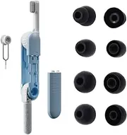 Adhiper 4 Pairs of Powerbeats Pro Silicone Earplugs Compatible with Beats Powerbeats Pro in-Ear Headphones, Double Layer/S/M/L Earplugs, Cleaning Kit for Earphones/Keyboard/Mouse/Mobile Phone (Black)