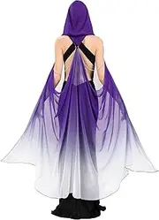 [KUOIN] Sheer Hooded Cape for Women Elf Full Length Tulle Gothic Bridal Cloak Off Shoudler Capelet 112CM