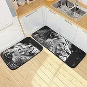 XYMZR Lion Head Head Kitchen Mat for Floor, 2 Piece, Non Slip Washable Kitchen Rugs for Kitchen & Home Decor, Sink, Bathroom 19.7” x 27.6” + 19.7” + 47.2”