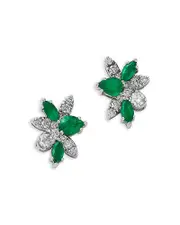 Bloomingdale's Fine Collection Emerald & Diamond Flower Cluster Stud Earrings in 14K White Gold