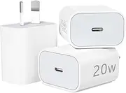 FOSION 20W Fast Charger, 3Pack USB C Wall Charger AU Plug PD 3.0 Power Delivery Fast Charging Block for Galaxy Ultra S24/S23/S22/S2 A54 Note 20, iPhone 15/14/13/12 (White)