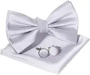[HOULIFE] Men's Bow Ties Pretied Solid Color Satin Formal Tuxedo Bowties and Pocket Square Cufflinks Sets for Wedding Party