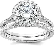 [JewelryWeb] 925 Sterling Silver Rhodium Plated CZ Simulated Diamond Halo Engagement Ring and Eternity Band Set 1.5mm Wide-Eternity-Ring for Women and Men