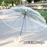 在飛比找蝦皮購物優惠-日系簡約透明傘白色16骨長柄傘女彎柄直杆透明雨傘環保學生廣告