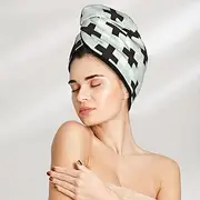 Grey Arrow Print Coral Velvet Dry Hair Cap with Button, Quick Dry Hair Turban for All Hair Style
