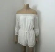 NWT Hollister Womens Lace Overlay Off Shoulder Romper XS Small White