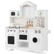 Costway Kids Pretend Playset Kitchen Toy Wood Role-Play Cooking Set w/Cookware kidren Gift, White