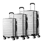 Mazam 3PCS Luggage Suitcase Trolley Set Travel TSA Lock Storage Hard Case Silver