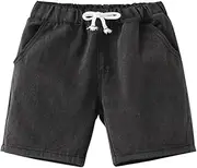 [HahaNice] Boys Denim Shorts Elastic Waist Jean Shorts with Drawstring for Toddler Kids