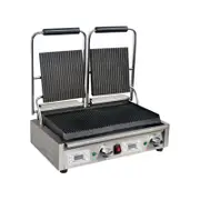 Apuro Double Contact Grill Ribbed Plates with Timer - Commercial Sandwich Presses (FC383-A)