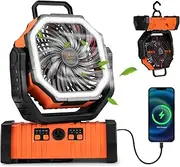 San Hima Camping Fan with LED Light, 20000mAh Rechargeable Battery Powered Outdoor Tent Fan with Clip and Hook, 4 Speed, 12V Personal USB Desk Fan for Outdoor Camping, Fishing, RV, Travel, Office