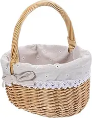 CIYODO 1Pc Wicker Woven Storage Basket with Linen Cloth Lining Versatile Basket for Wedding Blanket Storage Elegant Natural Design