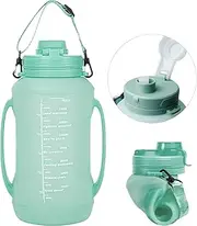Collapsible Silicone Water Bottles, 2 Litre Foldable Water Bottle, Portable Foldable Water Bottle, Leak-proof Water Bottle with Time Marking and Straw for Hiking, Camping, Climbing (Cyan)
