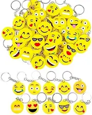 LATERN 100Pcs Emoji Keyrings, 10 Pattern Emoji Mini Key Chain Emoticon Keyring Decoration for Children Birthday Party Favours Party Bag Fillers (3.5cm x 8.5cm), Multicolor, 3.5 x 2.7cm