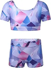 FEESHOWKids Girls Crop Top with Booty Shorts Set Gymnastics Workout Athletic Activewear Tracksuits Outfits
