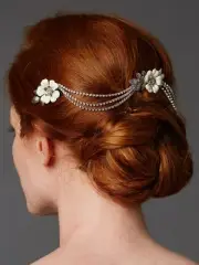 Ivory & Silver Floral Rhinestone Hair Combs with Genuine Preciosa Crystal Swags