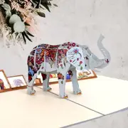 Colourful Hand Painted Elephant 3D Pop Up Card
