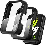 Suoman 2-Pack for Samsung Galaxy Fit3 Screen Protector Case, All-Round Hard PC Anti-Scratch Tempered Glass Cover-Black+Black