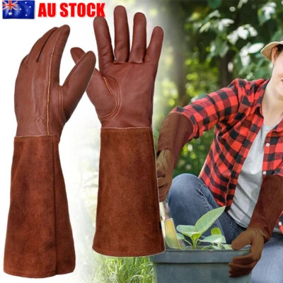 Long Tube Gardening Gloves Leather Breathable Gauntlet Pruning Gloves Garden