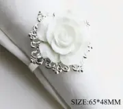 Table Napkin Ring Holder White Rose Silver Buckle DIY Craft Party Decor 4/6Pcs