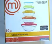 New Set 10 Clear Glass Master Chef Nesting Food Prep 1- 5,7,12, 17, 32OZ. Bowls