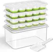 Ice Cube Tray with Lid and Bin, Ice Cube Tray with Lid and Bin, 4 Pack Silicone Plastic Ice Cube Trays for Freezer with Ice Box 40 Cubes, Green and White
