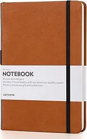 Lemome Thick Classic Notebook with Pen Loop A5 College Ruled Hardcover Writing Notebook with Pocket + Page Dividers Gifts, Banded, Large, 180 Pages, 8.4 x 5.7 in