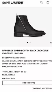Saint Laurent Mens Croc Embossed Boot. 44/11. $1200