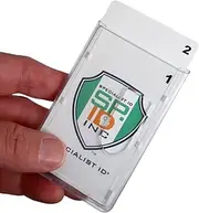 Specialist ID 2 Pack - Heavy Duty Dual Sided Badge Holder - Holds 2 Cards - Polycarbonate Vertical - Durable Rigid Clear Hard Plastic Badges - Secure Top Load Sleeve Card Protector Case by (2 Pack)