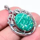 Amazonite & White Topaz 925 Sterling Silver Fish Pendant 1.56" T80