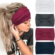 Wide Headbands For Women Knotted Headband Yoga Women’s Head Wraps Stretchy Turban Hair Accessories Bands 4 Pack