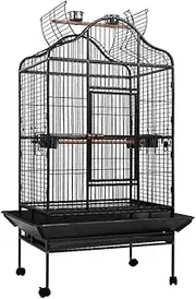 i.Pet Bird Cage 168 x 100 x 77cm Large Guinea Pig Pet Birds Parrot Ferret Cages Aviary Budgie Finch Canary Stand Toys,Black 2 Perch with Wheel + Slide-Out Removable Tray
